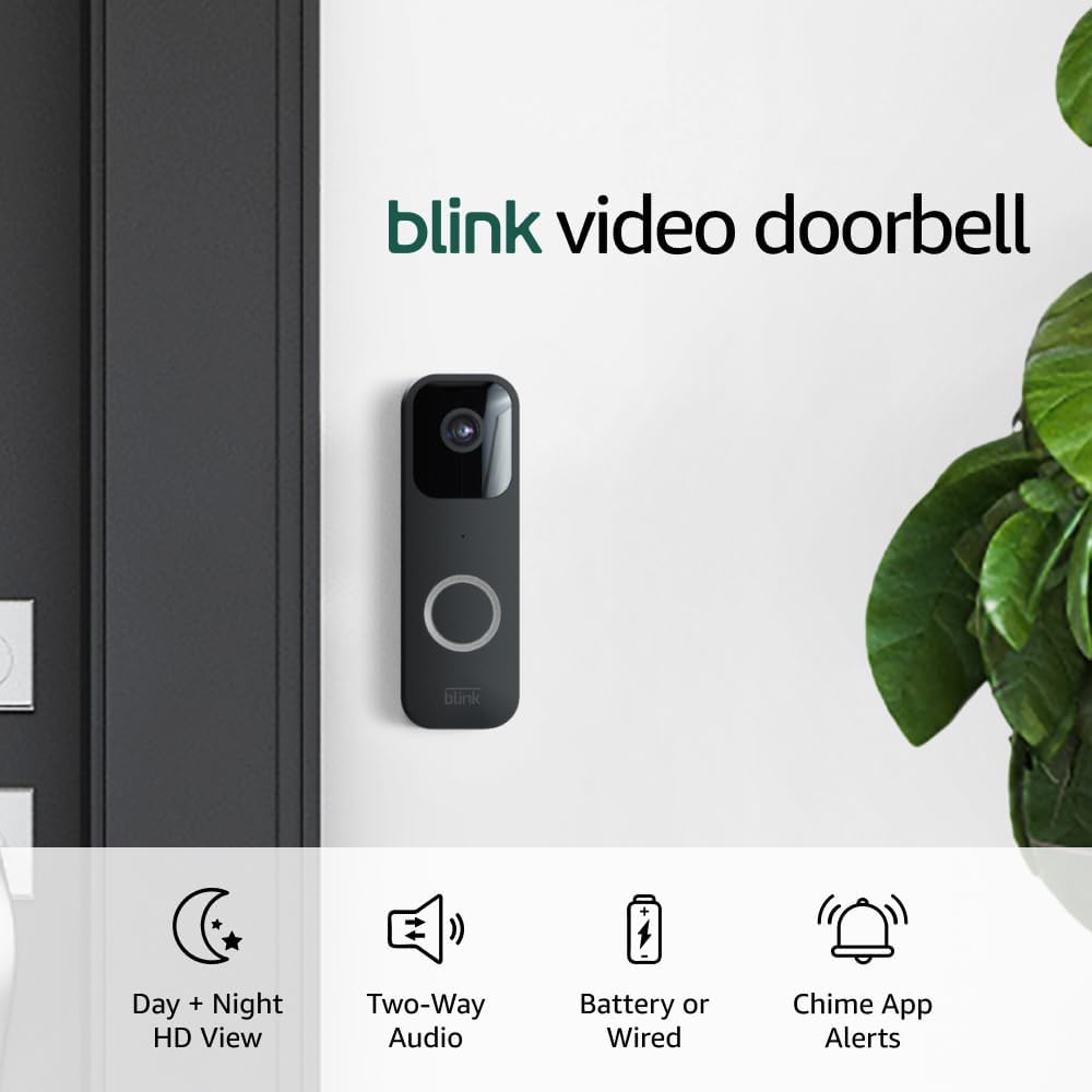 Blink Video Doorbell (newest model), Two-way audio, HD video, motion and chime app alerts and Alexa enabled — wired or wire-free (Black)