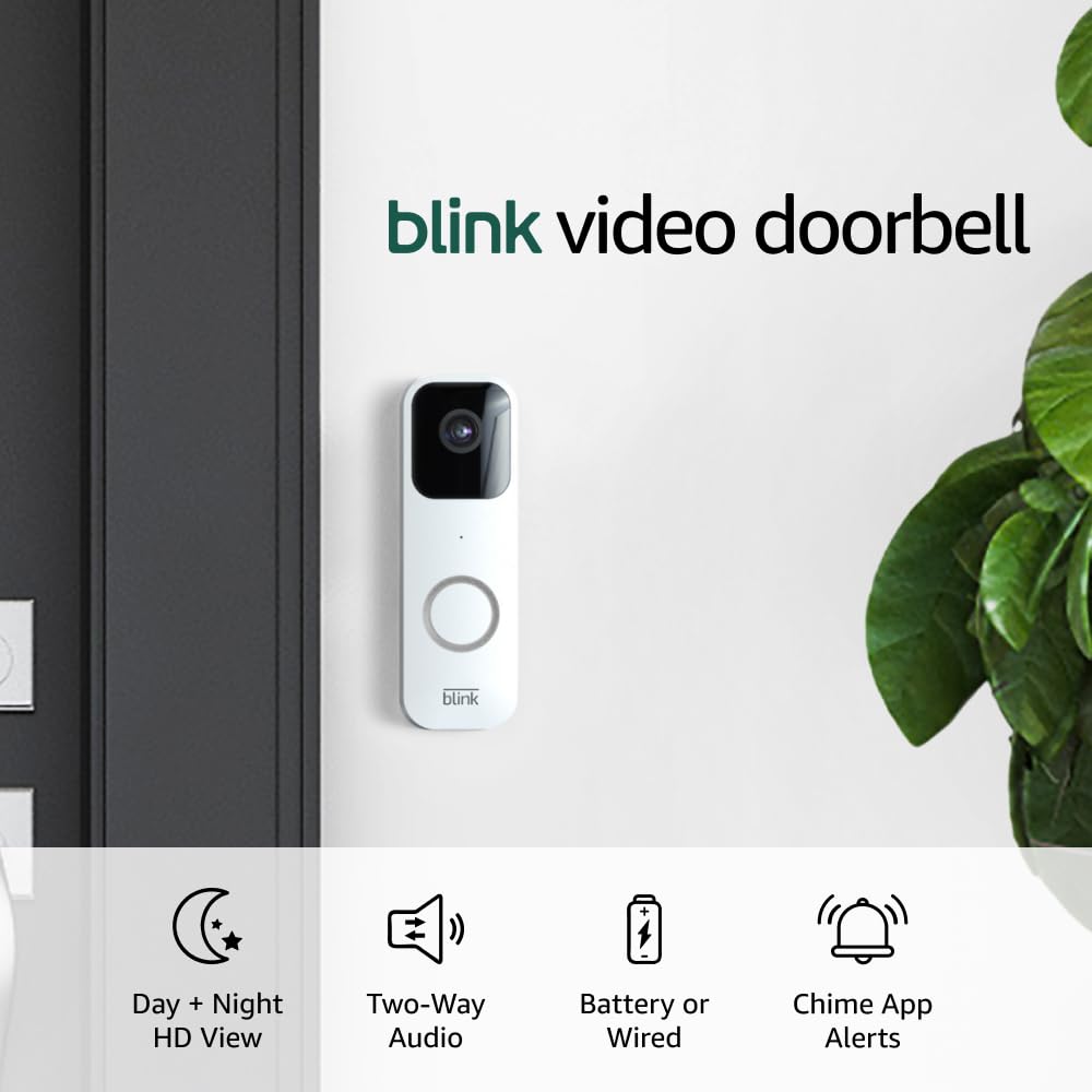 Blink Video Doorbell (newest model), Two-way audio, HD video, motion and chime app alerts and Alexa enabled — wired or wire-free (Black)