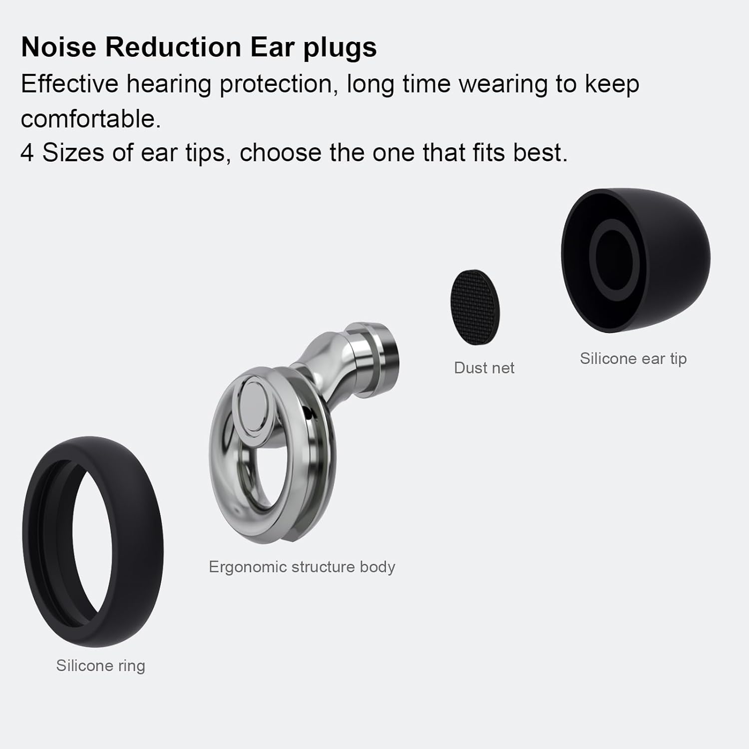 Ear Plugs for Noise Cancelling Ear Protection EarPlugs for Sleep,8 Pairs Ear Tips in XS, S, M, L -30dB Silicone Earplugs for Noise Reduction