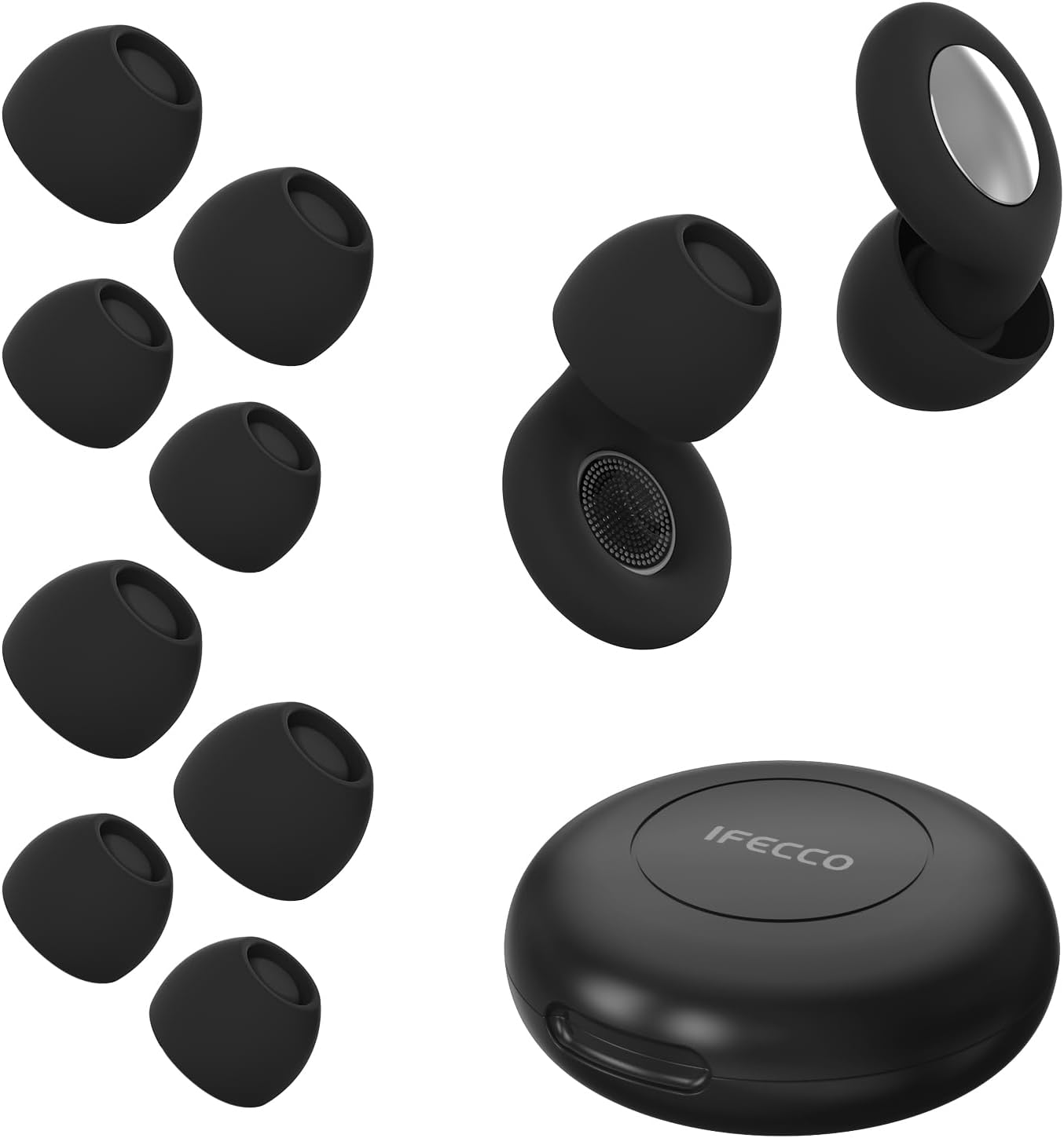 IFECCO Sleep Ear Plugs Noise Cancelling - Reusable Silicone Earplugs for Noise Reduction 30dB with 4 Pair Eartips in XS/S/M/L,Earplugs Hearing Protection for Focus,Study,Work (Black, Four Size)