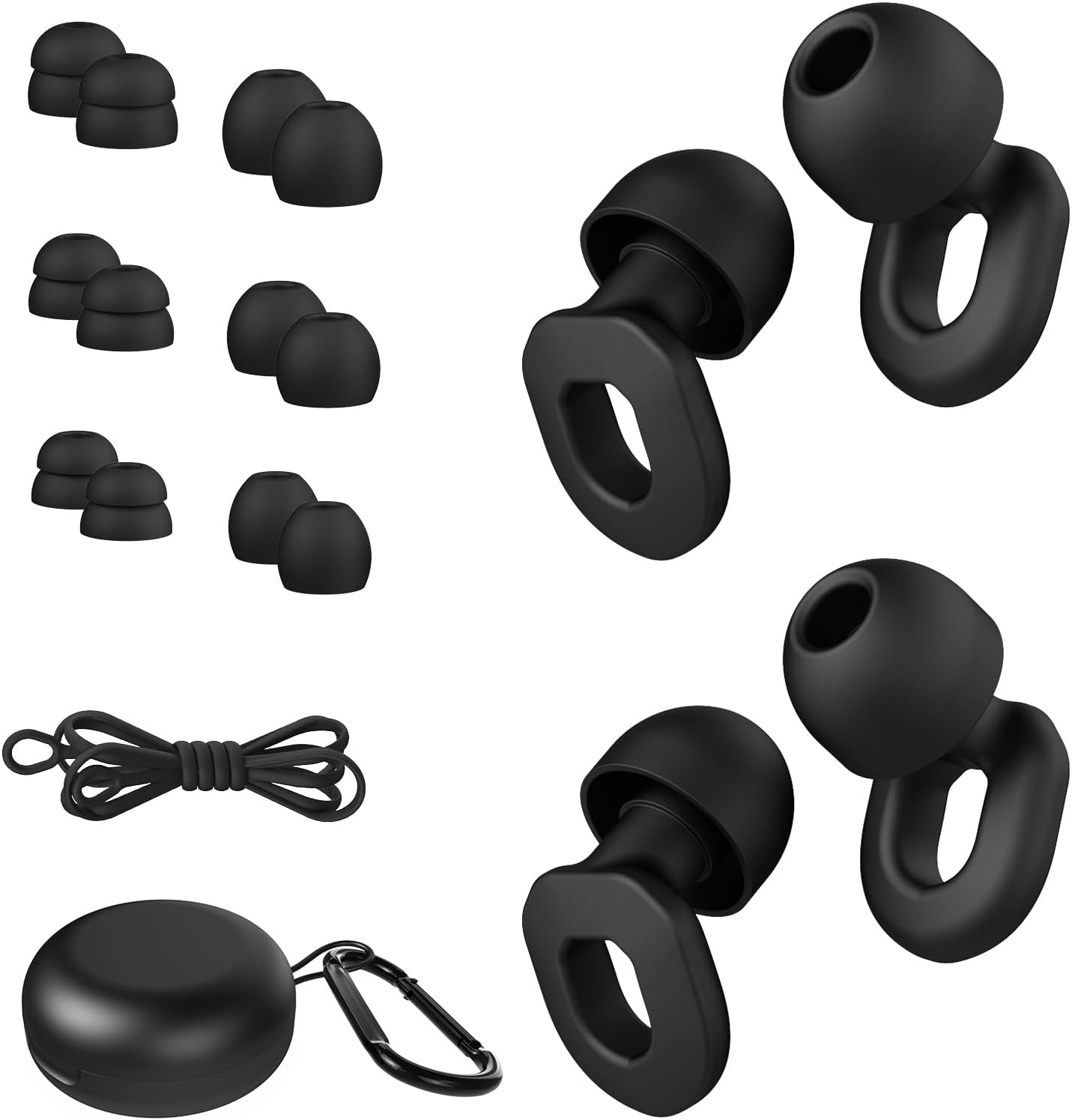 Ear Plugs Noise Cancelling 2 Sets, Reusable Soft Silicone Ear Plugs for Sleeping, Focus, Concert Earplugs Hearing Protection 28dB, 8 Pairs Ear Tips in S/M/L - Black