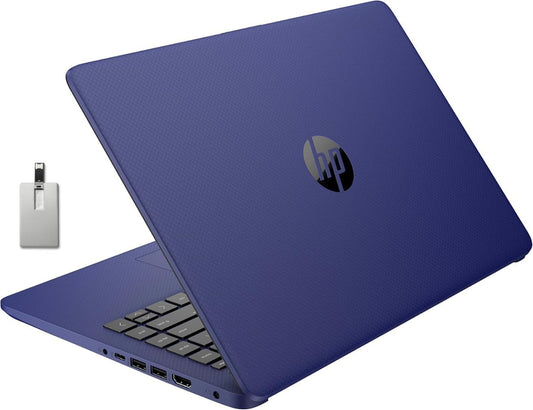 HP Premium Stream 14" HD BrightView Laptop, Intel Celeron N4120, 8GB RAM, 64GB eMMC Storage, UHD Graphics, HD Webcam, 1 Year Office 365, Bluetooth, WiFi, HDMI, Win 11s, Blue, 32GB Hotface USB Card