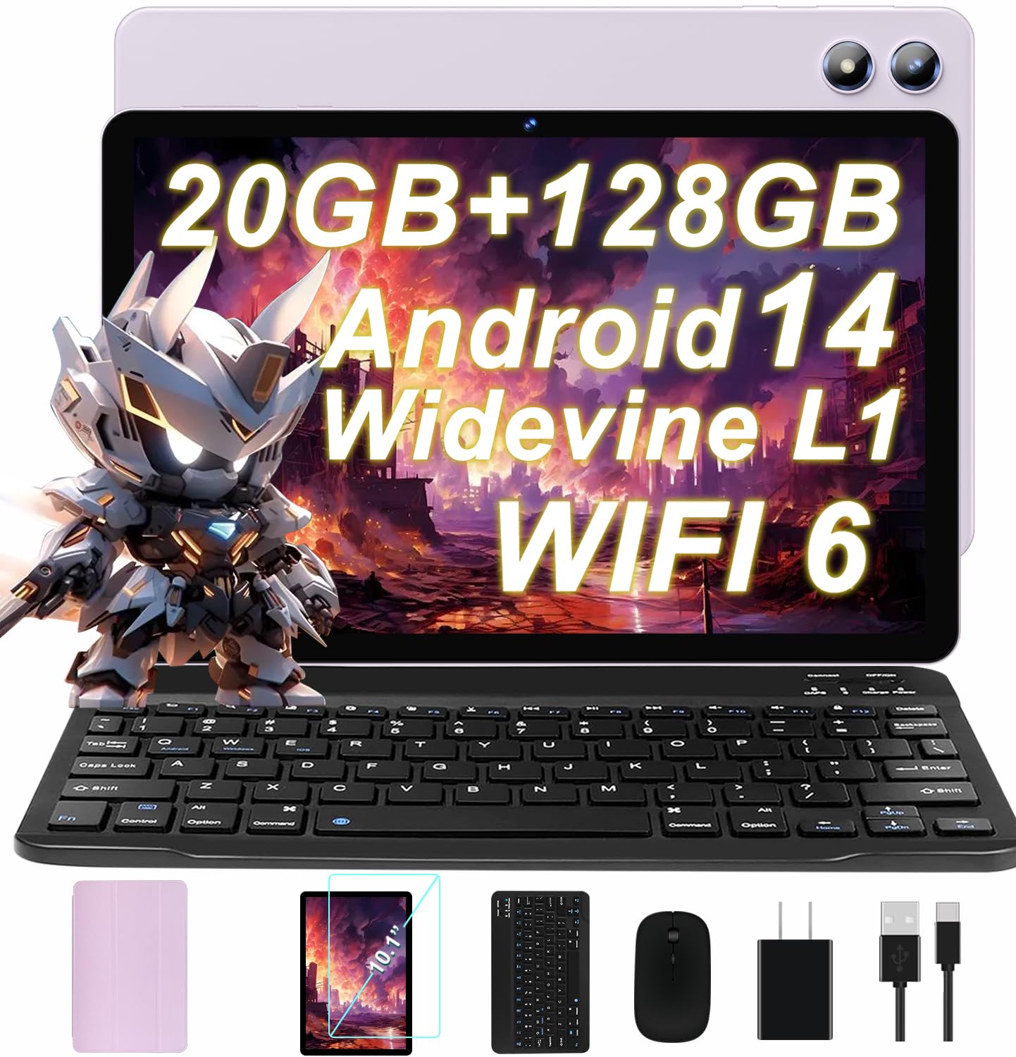 2025 Android 14 Tablet 20GB RAM 128GB ROM 1TB Expand, 10 Inch Octa-Core Tablets with 5G WIFI 6, Tablet with Keyboard, Mouse, Case, 6000mAh Battery, HD IPS Display, Widevine L1, Split Screen -Grey