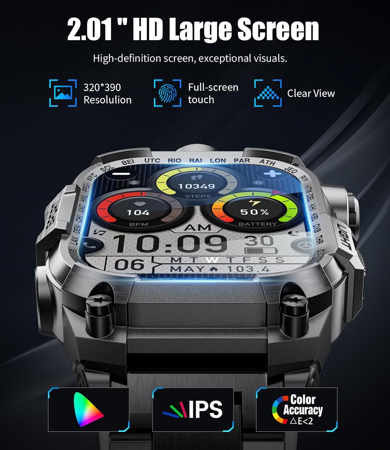 Military Smart Watches for Men(Answer/Make Calls),2.01"HD Screen Outdoor Sports Smartwatch with LED Flashlight,700mAh Battery,Heart Rate/Sleep Monitor Fitness Tracker for Android iOS,100+Sport Modes