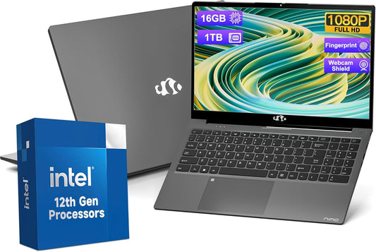 15.6 FHD Laptop, Win 11 Laptop Intel 12th Gen N100(Beat i3 1115G4), 16GB RAM 1TB SSD, WiFi 6, BT5.2, USB3.0, Type_C, Laptop Computer with Fingerprint Login Backlit Keyboard for Student and Business