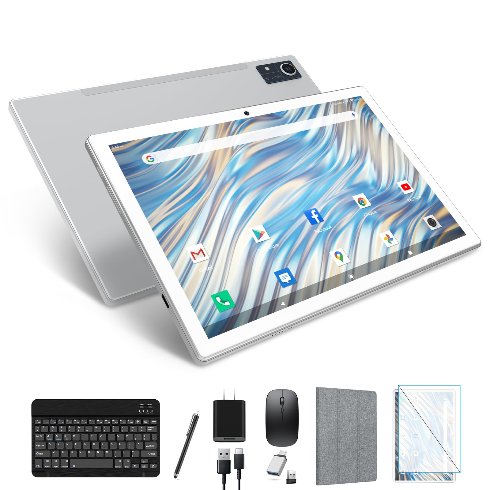 Latest 2024 Android 13 Tablet, 128GB+16(8+8 Expand)GB/512GB Expandable, Octa-Core Tablet with 5G WiFi, 8000mAh Battery, 10.1 inch Tableta with 21MP Camera, Tableta with Keyboard, Bluetooth,Mouse, Case