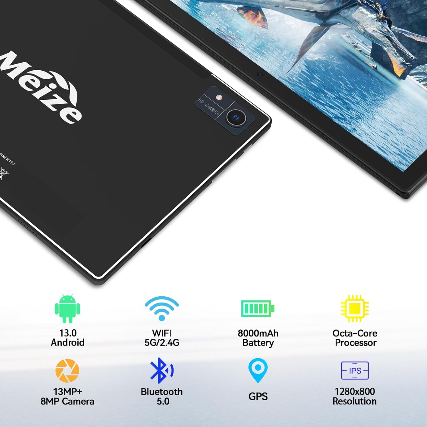 Latest 2024 Android 13 Tablet, 128GB+16(8+8 Expand)GB/512GB Expandable, Octa-Core Tablet with 5G WiFi, 8000mAh Battery, 10.1 inch Tableta with 21MP Camera, Tableta with Keyboard, Bluetooth,Mouse, Case